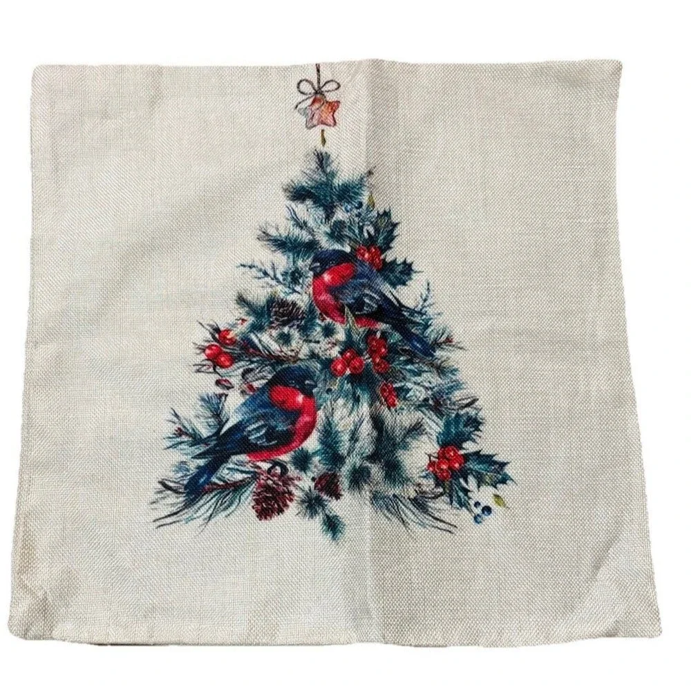 Christmas Cardinal Bird Pillow Cover 17.5x17.5 Holiday Winter Zipper Decor